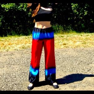 Black red & blue ombré satin pants size: S/M